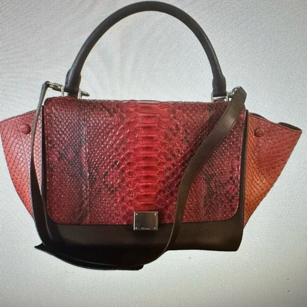 Celine Python Trapeze in Red, Burgundy, Brown, Like New - Picture 1 of 11